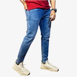 Men's Light Blue Slim Tapered Stretch Jeans | Premium Casual Denim